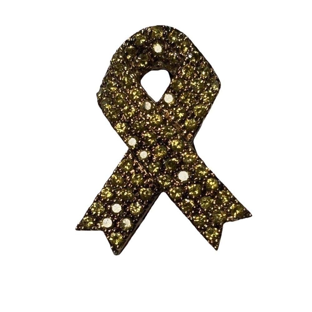 Cubic zirconia Crystal Yellow Ribbon Vintage Lapel Pin 925, Thailand, Brooch